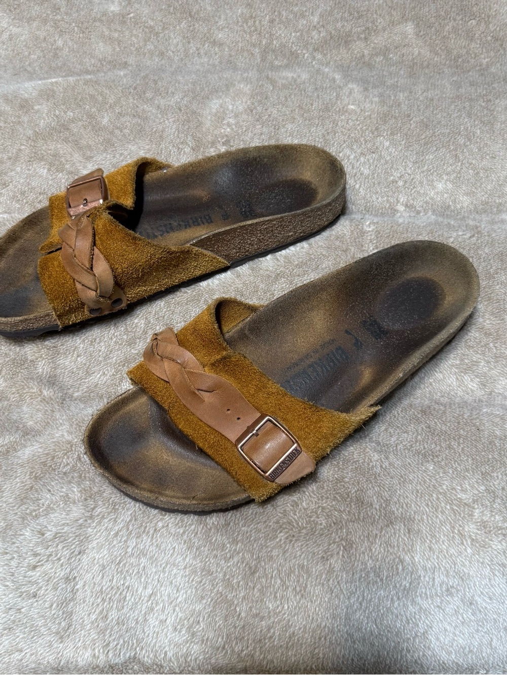 Birkenstock OITA Suede Leather Braided Slides Sandals Taupe Sz 38/US 8 NARROW - Picture 2 of 14